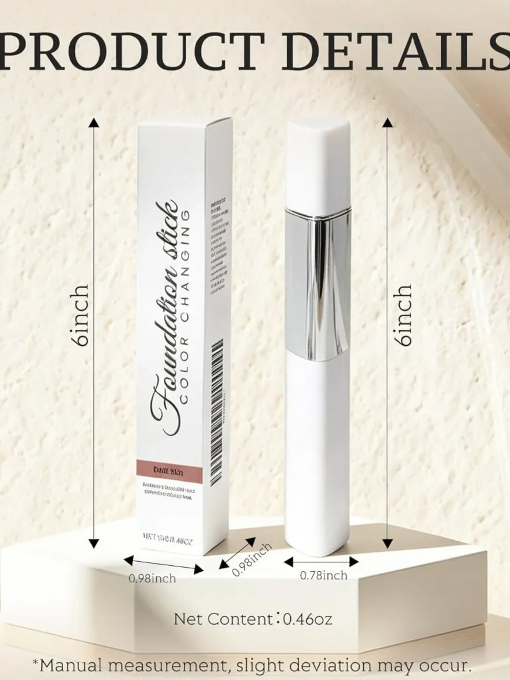 Color-Changing Foundation Stick with Brush, 2-in-1 Makeup & Concealer Dark Skin